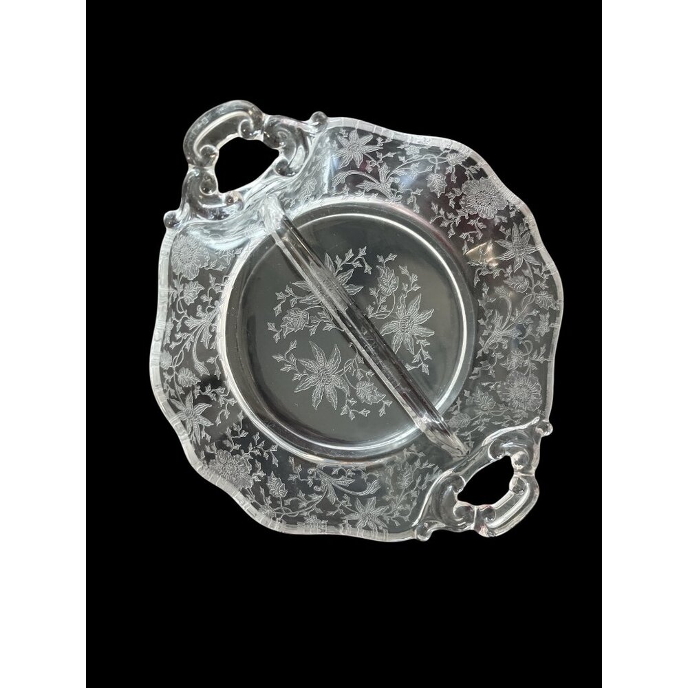 Cambridge Glass “Wildflower” Etched Divided Relish Dish with Handles